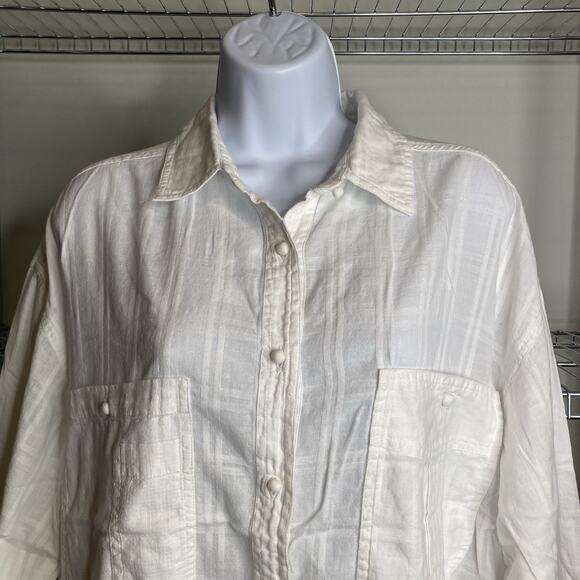 Chico's Womens White Striped Textured Button Up Indian Cotton Shirt Size 2 Large - Picture 7 of 12